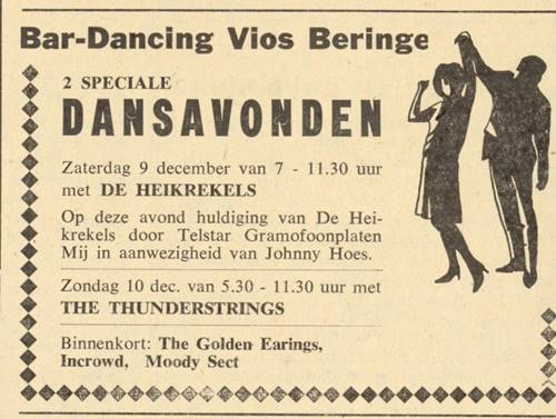 The Golden Earrings show ad scan January 06 1968 Beringe - Bar Dancing Vios